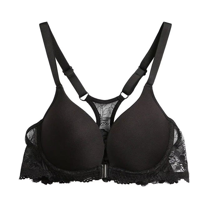 Curvear Push Up Women Bra Front Closure Lace Back Underwire Lingerie Solid Plunge Y-line Straps Adjusted Underwear.