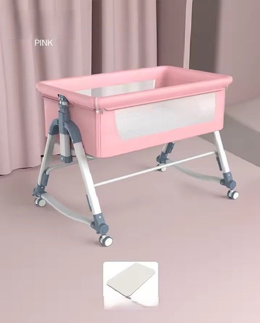 Curvear Portable Movable Crib Can Be Folded High and Low Adjustable Splicing Bed Modern Simple Baby Cradle Bed.