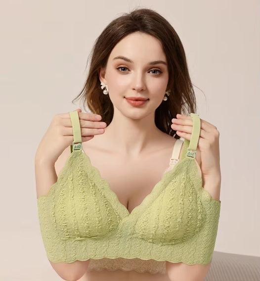 Sexy Lace Single Handed Front Open Nursing Bra Breathable Soft Pregnant Women Breastfeeding Underwear Seamless Maternity Bra.
