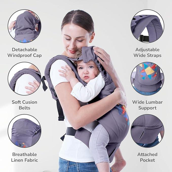 CURVEAR®️ 10-In-1 Baby Carrier With Hip Seat-Ergonomic,Carrier Chest Breathable 360 Breastfeed Forward And Back Carry For Newborns And Older Babies For 3 To 36 Months Baby,Max Weight Up To 15 Kgs,Brown