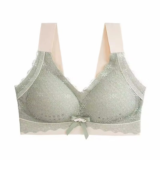 Curvear Women's underwear seamless large size chest shows small lace beautiful back breathable no steel ring comfortable sleep bra.