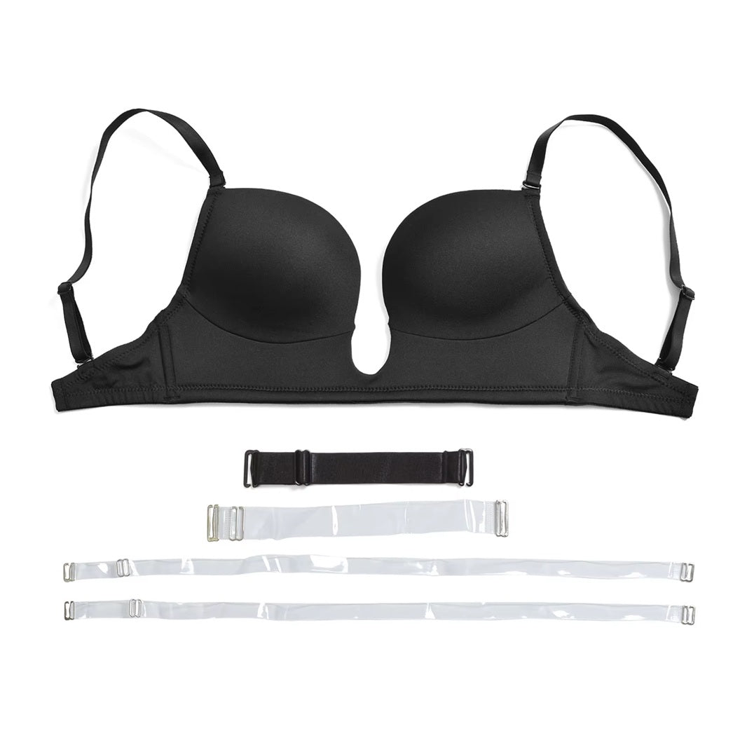 Curvear Triangle Cup Women Bra Padded Push Up Bras for Women Deep Plunge Underwear Backless Transparent Straps Brassiere.