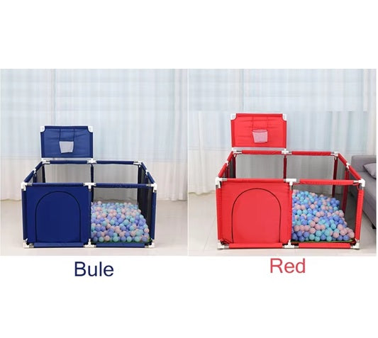 CURVEAR®️Large Baby Play yard 74x51 Inch Activity Center with Shooting & Pull Ring, Blue, No Mat or Ocean Balls Included.