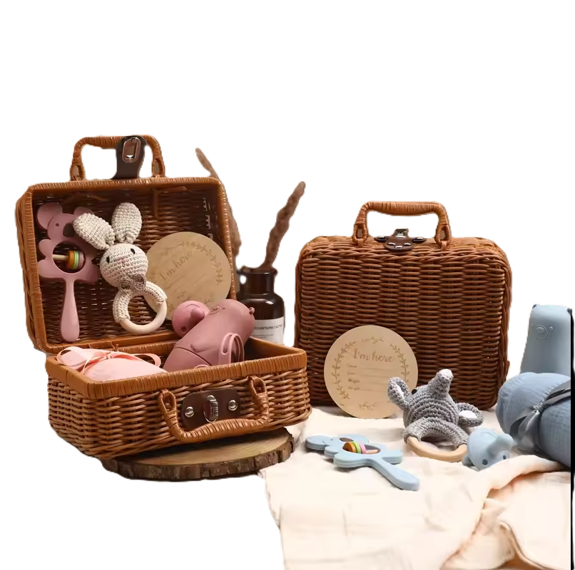 Curvear®️1Set Baby Silicone Pacifier Animal Rattle Rainbow Stacked Toys Newborn Souvenir Milestone Card Baby Birth Teething Gift Box Set