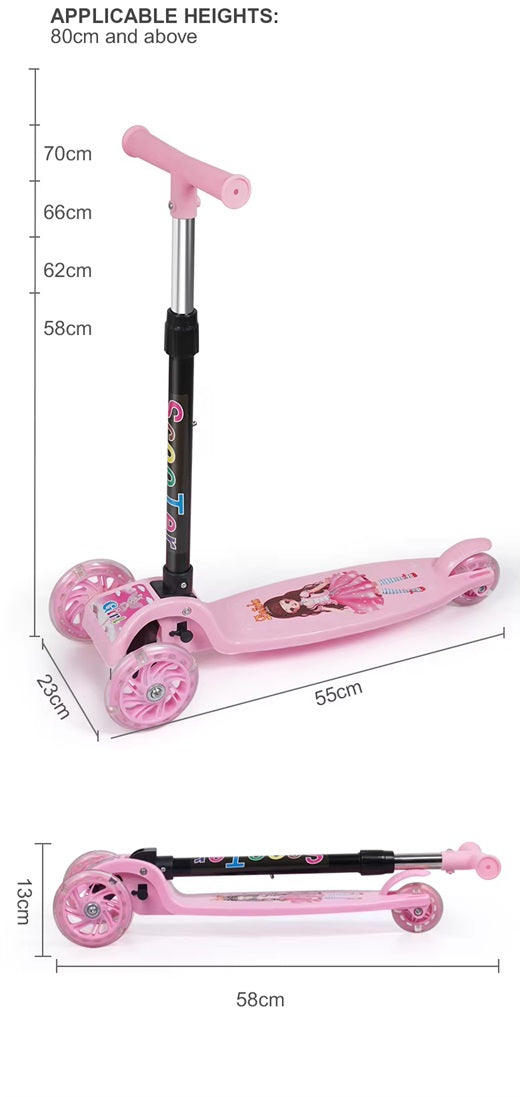 Curvear Baby Product Toys Children's Scooter Kids Balance Training Light Up 3 Wheels Foldable Kick Scooters For Kids Toddlers.