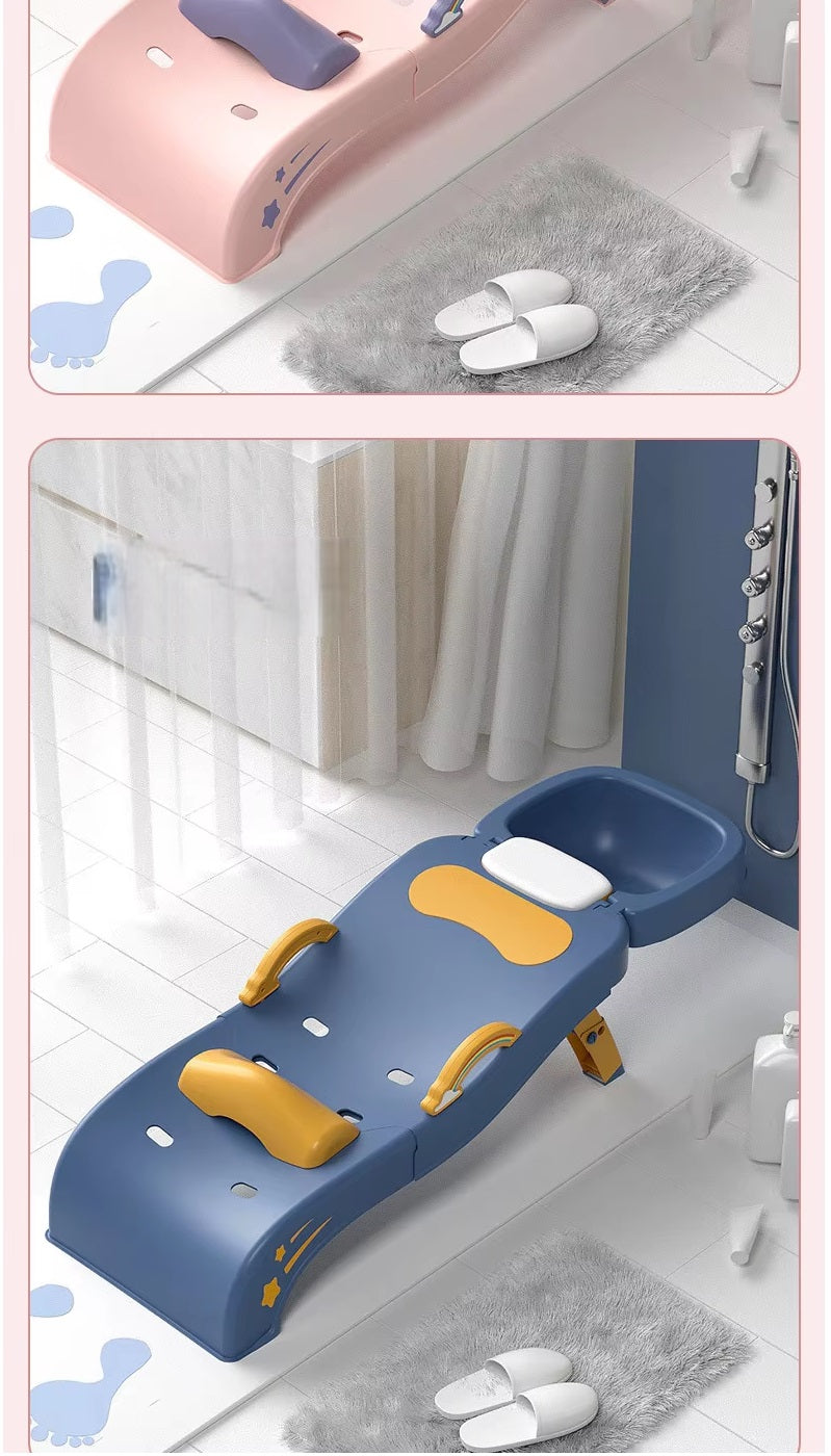 Curvear ®️Children’s Foldable Telescopic Shampoo Recliner Bed, Baby Home Seat for Kids, Comfortable Shampooing and Bath Time Support.