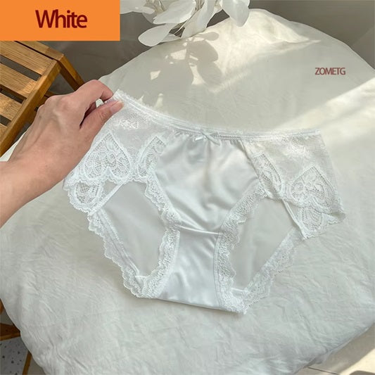 Curvear Plus Size Satin Panties for Women Sexy lace Satin Transparent Mesh Underwear No Trace Briefs Large Sizes Mom Underwear. 3 set