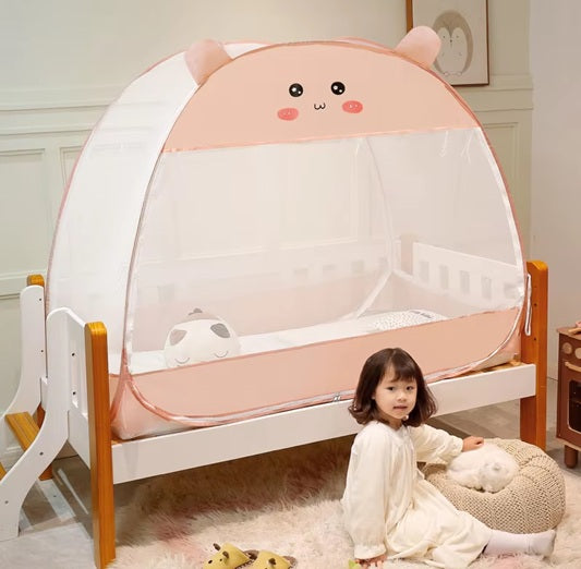 High Quality Cartoon Style Big Space Crib Mosquito Net Free Install Foldable Yurt Baby 3 Door Full Bottom Anti-drop Mosquito Net