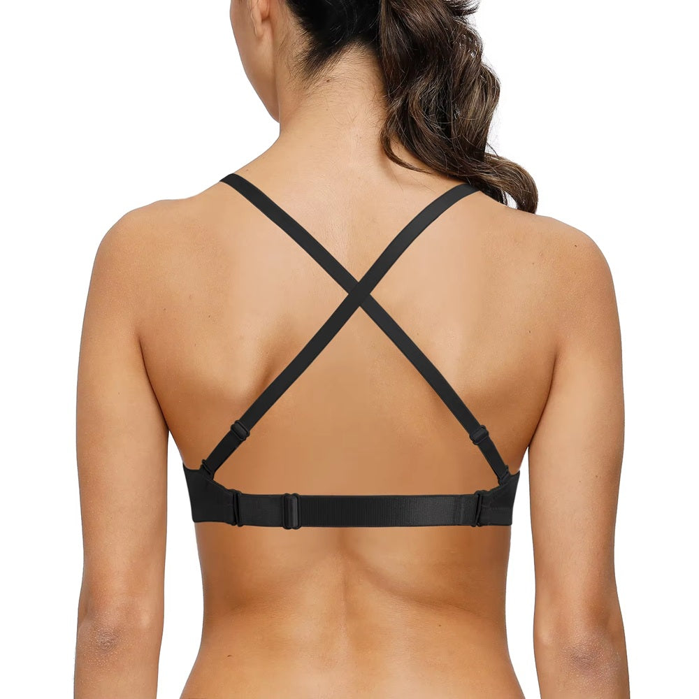 Curvear Triangle Cup Women Bra Padded Push Up Bras for Women Deep Plunge Underwear Backless Transparent Straps Brassiere.