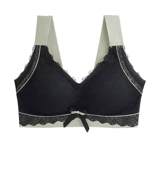 Curvear Women's underwear seamless large size chest shows small lace beautiful back breathable no steel ring comfortable sleep bra.