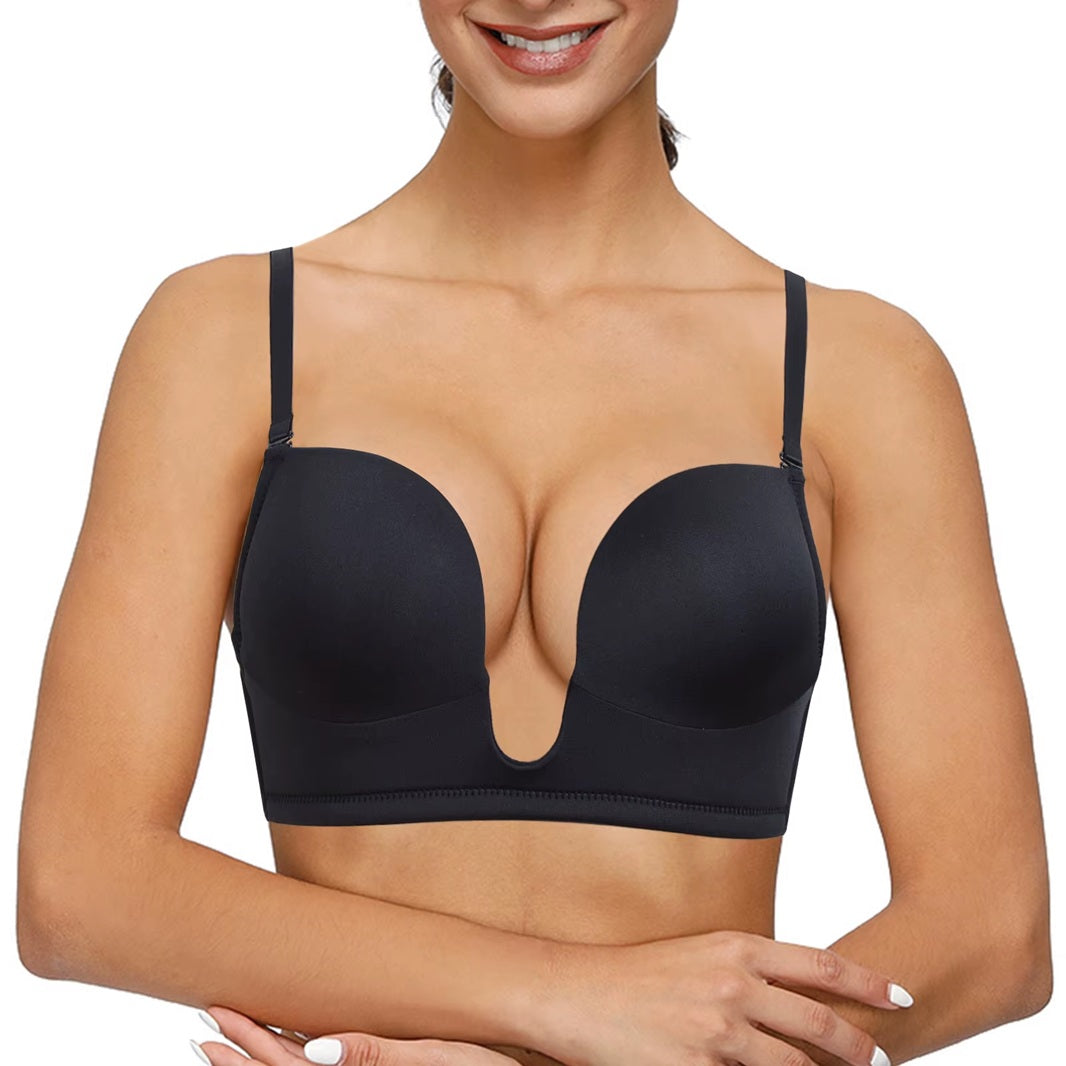 Curvear Triangle Cup Women Bra Padded Push Up Bras for Women Deep Plunge Underwear Backless Transparent Straps Brassiere.