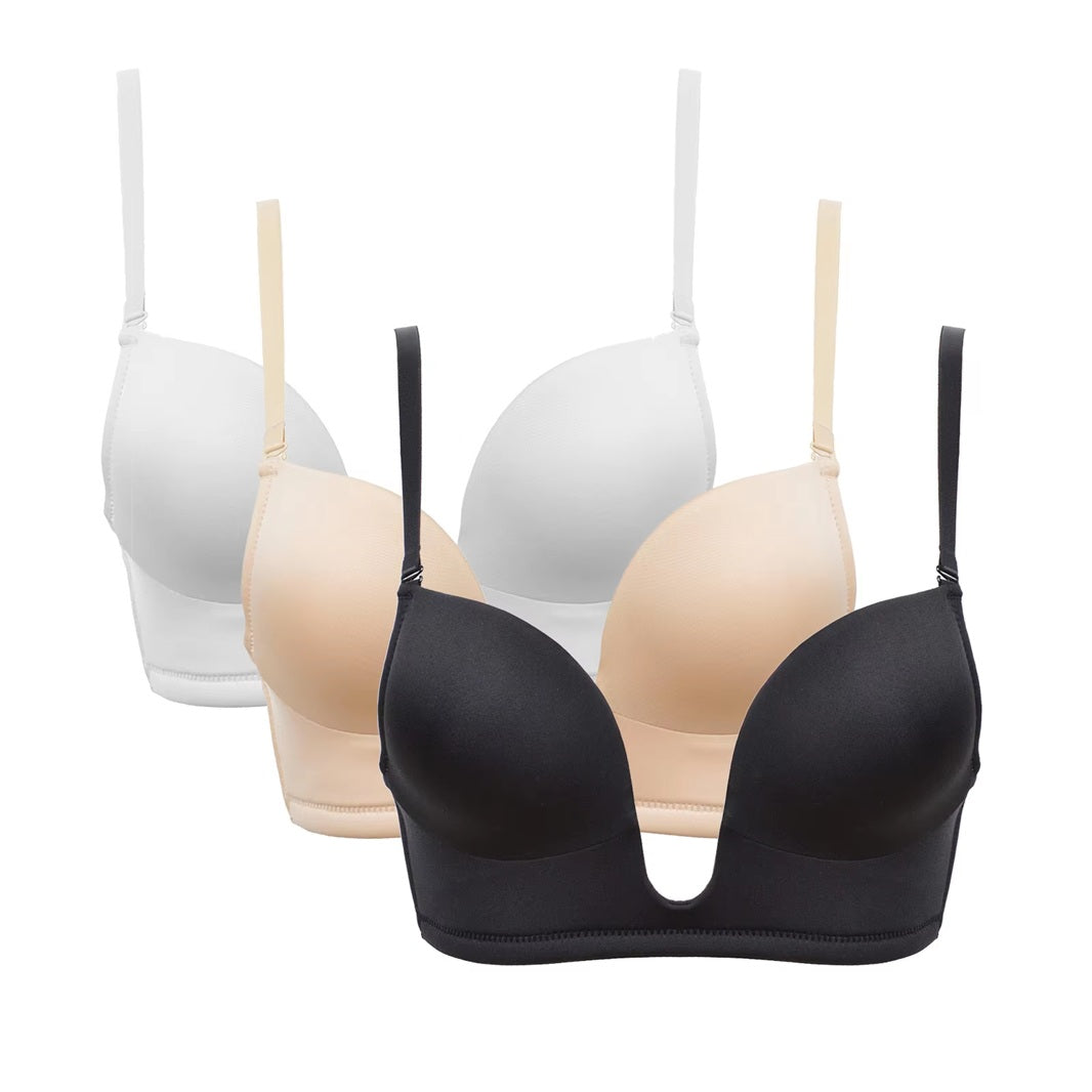 Curvear Triangle Cup Women Bra Padded Push Up Bras for Women Deep Plunge Underwear Backless Transparent Straps Brassiere.