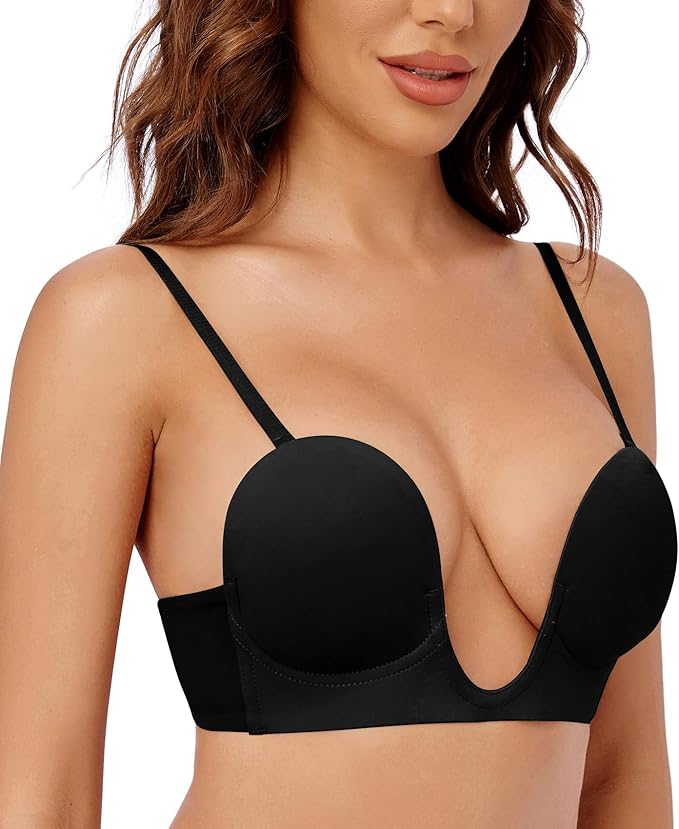 Curvear Triangle Cup Women Bra Padded Push Up Bras for Women Deep Plunge Underwear Backless Transparent Straps Brassiere.