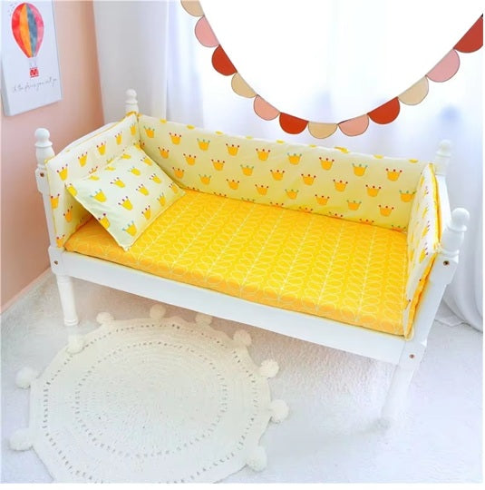 Curvear Removable Washable Bed Fence Pure Cotton Crib Surround Four Seasons Universal Foldable Bed Head Pad Cartoon Crib Baby Bedding.