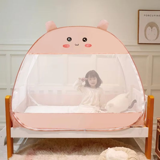 High Quality Cartoon Style Big Space Crib Mosquito Net Free Install Foldable Yurt Baby 3 Door Full Bottom Anti-drop Mosquito Net