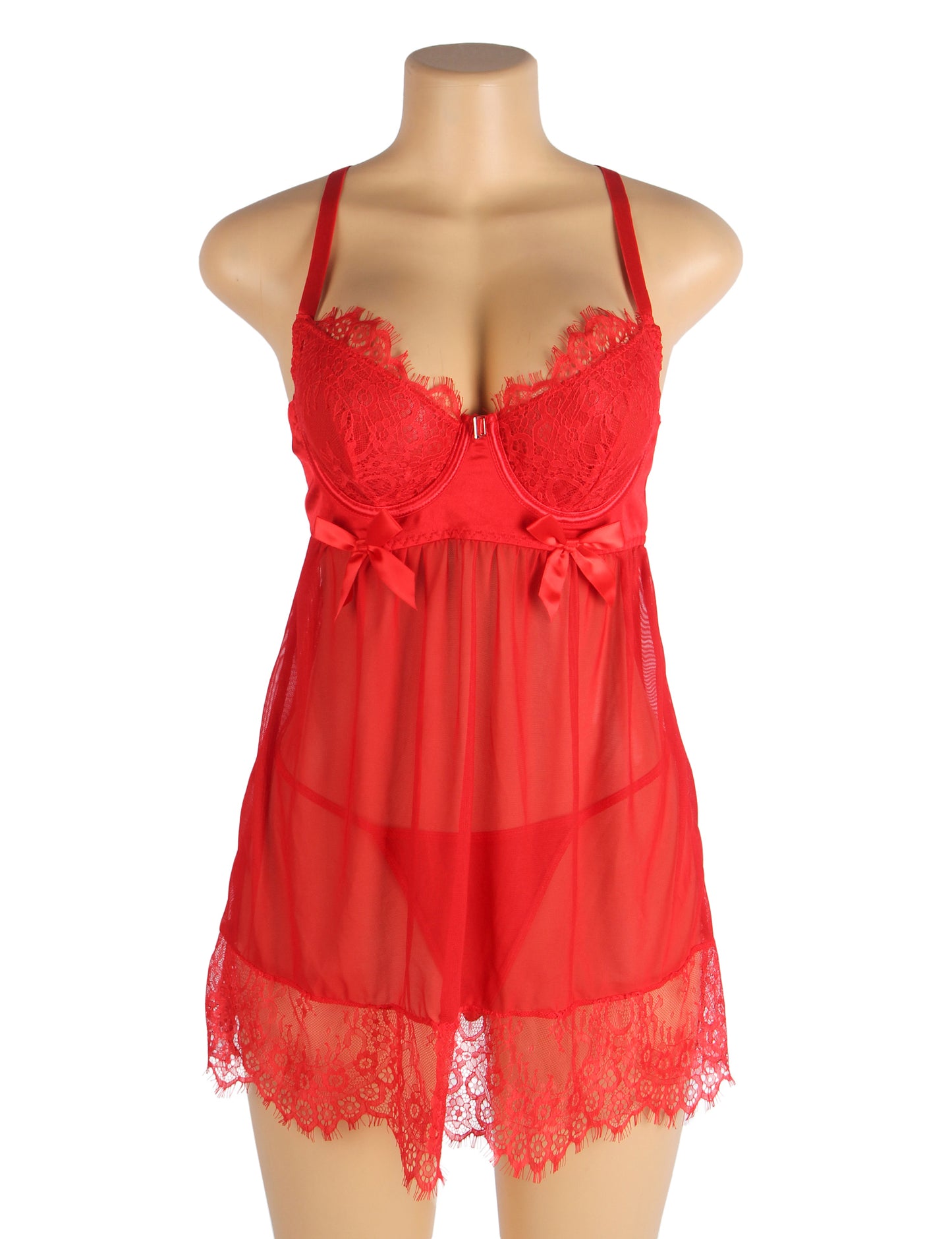 Women's Sexy Black Lace Baby doll Lingerie Set – Sheer Mesh See-Through Nightwear with Thong Panty – Elegant Lace Sleepwear for Bridal, Honeymoon, Valentine’s, or Boudoir Look