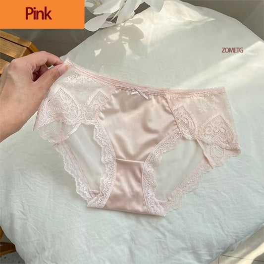 Curvear Plus Size Satin Panties for Women Sexy lace Satin Transparent Mesh Underwear No Trace Briefs Large Sizes Mom Underwear. 3 set