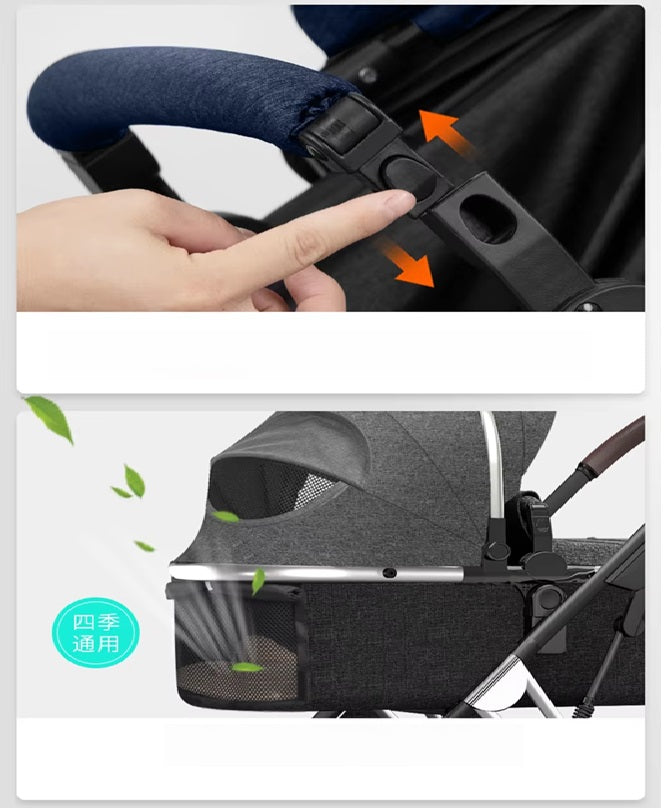 Curvear®️2 in 1 Convertible Baby Stroller, High Landscape Baby Stroller w/Reversible Seat, Removable Footmuff, Adjustable Backrest & Canopy, Foldable Infant Pram Stroller for 0-36 Months Babies, Pink.