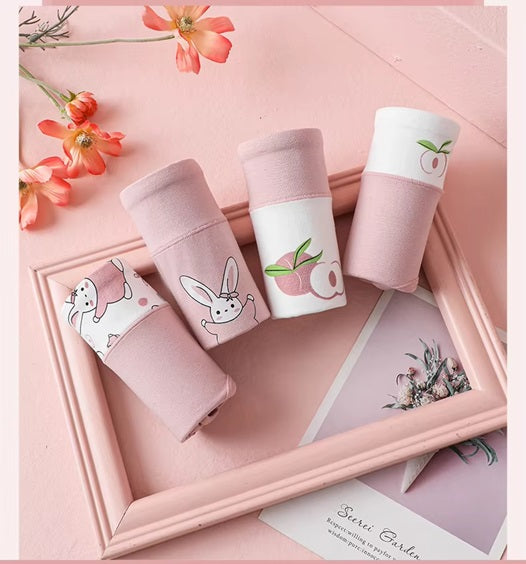 Curvear High-Waist Women's Cotton Panties - Breathable Body Shaper Underwear with Cute Prints, Soft Lingerie for Young Girls. 3 set