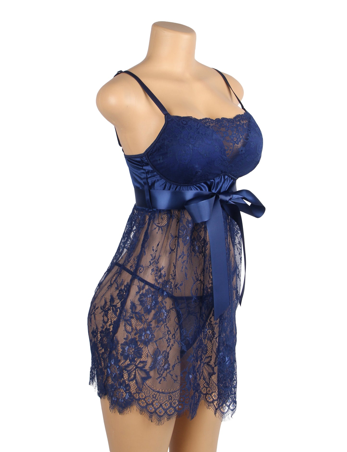 Women's Lace Babydoll Lingerie Set – Royal Blue Nightwear