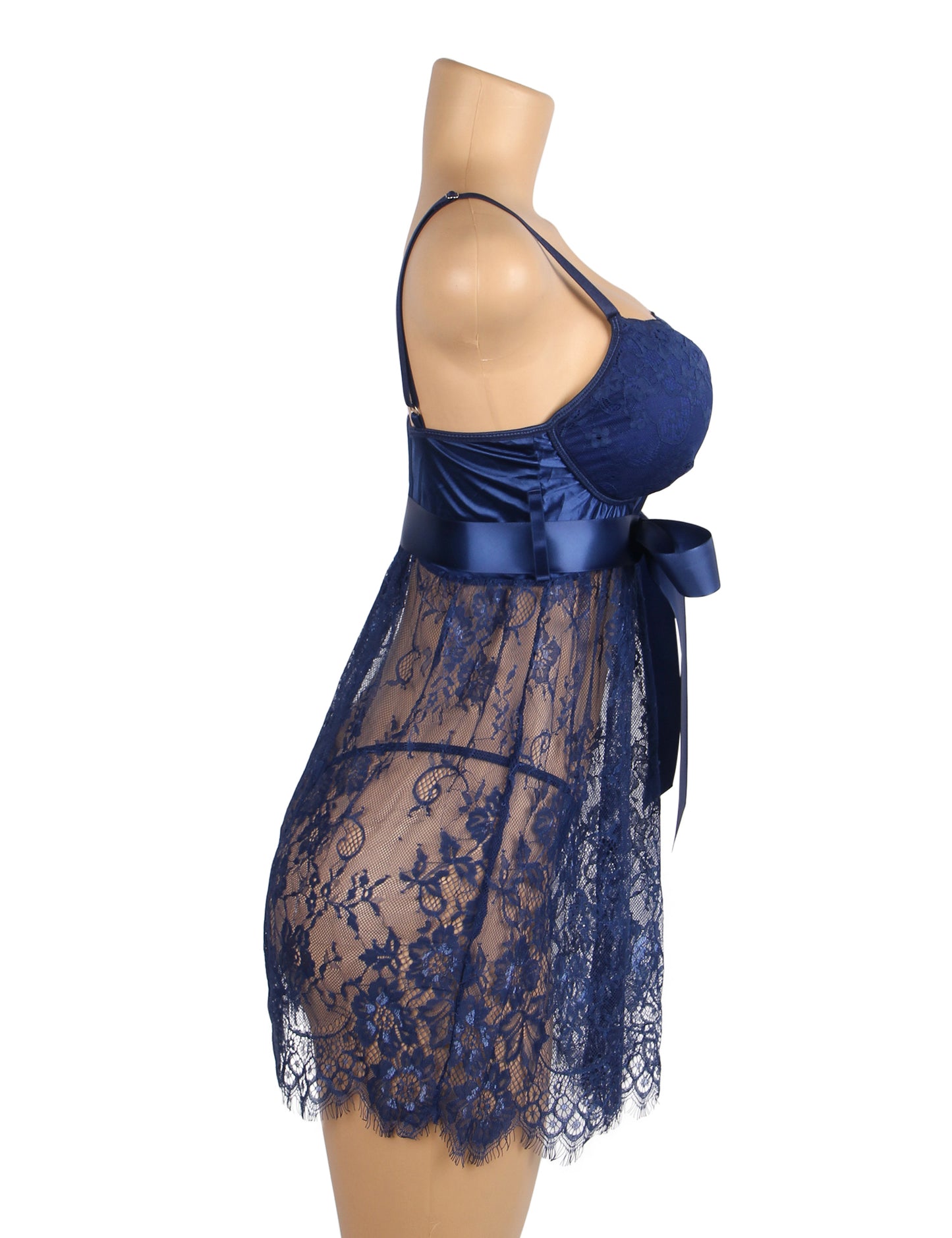 Women's Lace Babydoll Lingerie Set – Royal Blue Nightwear