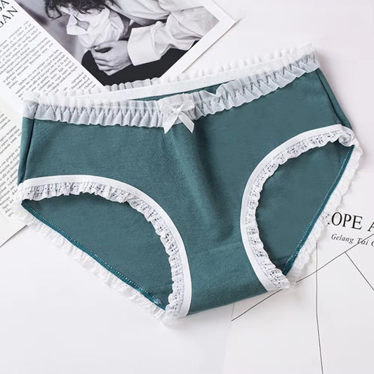 Curvear Styles White Lace Cotton Panties For Girls Women Cute Striped Underwear Mid Waist Soft Breathable Briefs Lingerie. 2 set