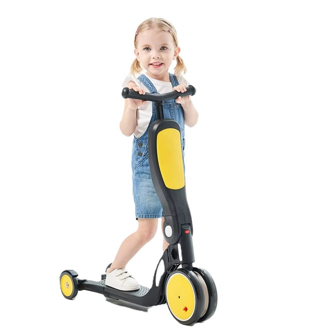 Curvear 5-in-1 Folding Scooter for Toddlers That Grows with Them | Multifunctional Vehicle with Convertible Two or Three Wheel Scooter and Kick Bike Configurations.