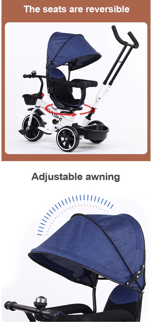 Curvear 2 in 1 Baby Tricycle for Kids, Smart Kids Tricycle with Parental Push Handle, Cushion seat, Canopy & Safety Guardrail | Kids Cycle Trikes | Baby Cycle for Kids 2 to 5 Years.