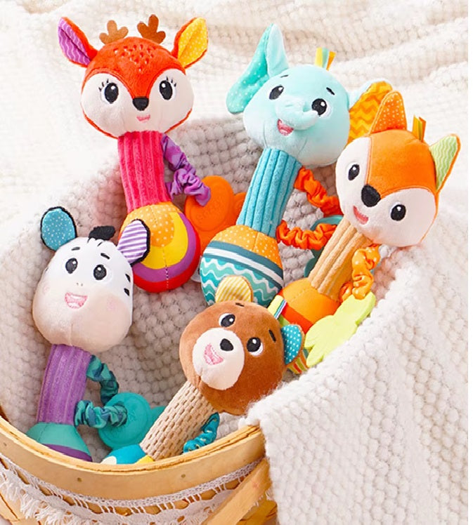 Baby Rattles Soft Stuffed Animal Rattle Hand Grip Baby Toys Shaker Crinkle Squeaky Sensory Travel Accessories for Toddler Gifts