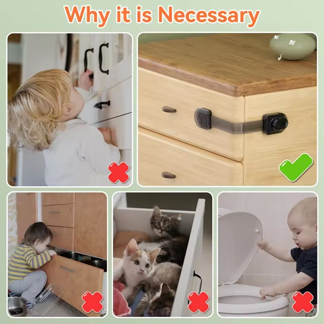 Curvear 4 Pack Child Safety Locks, Childproof Strap Locks for Drawers, Fridges, Toilets, Cupboards, Ovens, Cabinets, Multi Use Baby Cabinet Latches, Easy to Install, No Drilling.