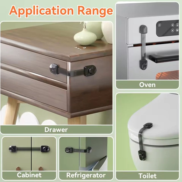 Curvear 4 Pack Child Safety Locks, Childproof Strap Locks for Drawers, Fridges, Toilets, Cupboards, Ovens, Cabinets, Multi Use Baby Cabinet Latches, Easy to Install, No Drilling.