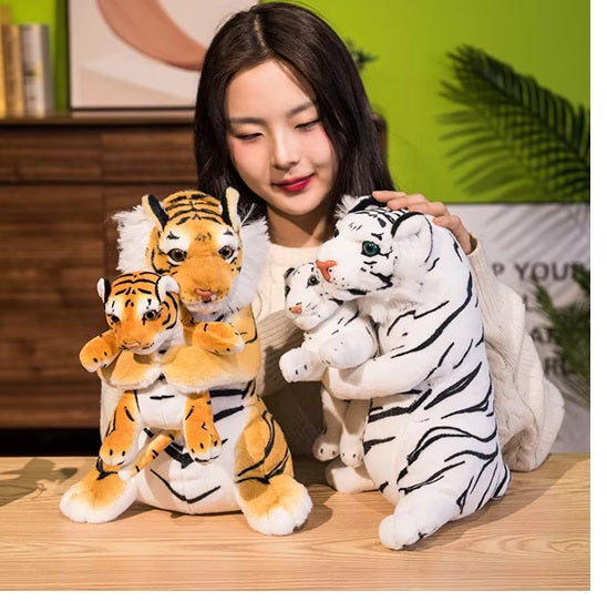 Yellow White Tiger Doll Baby Kids Birthday Gift Soft Plush Toy Cushion Cute Mother Son Lifelike Stuffed Pillow