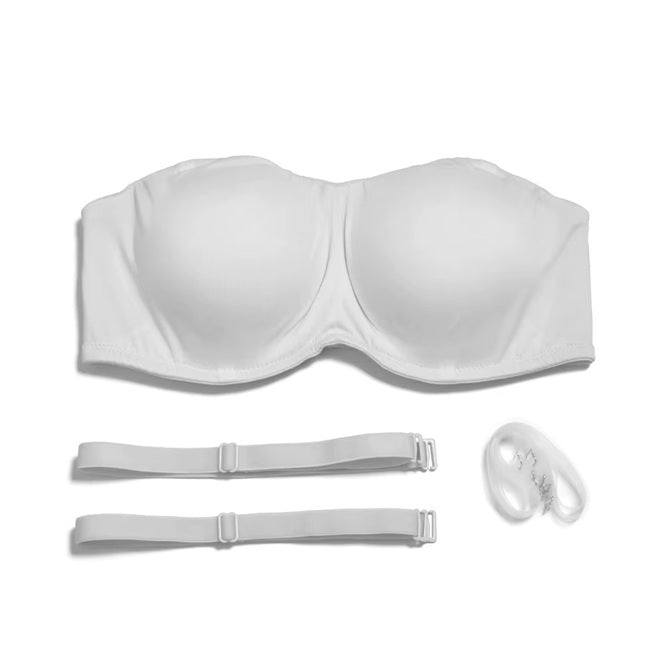 Curvear White Soft Strapless Bras with Adjustable Silicone, Padded, Comfort Fit, Quality Support, Seamless, Lightweight, Everyday Wear.