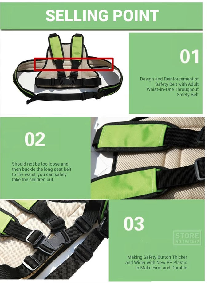 Curvear Adjustable Children Motorcycle Safety Harness Belt, Baby Carrier Seat, Back Protector with 3 Color Options Available.