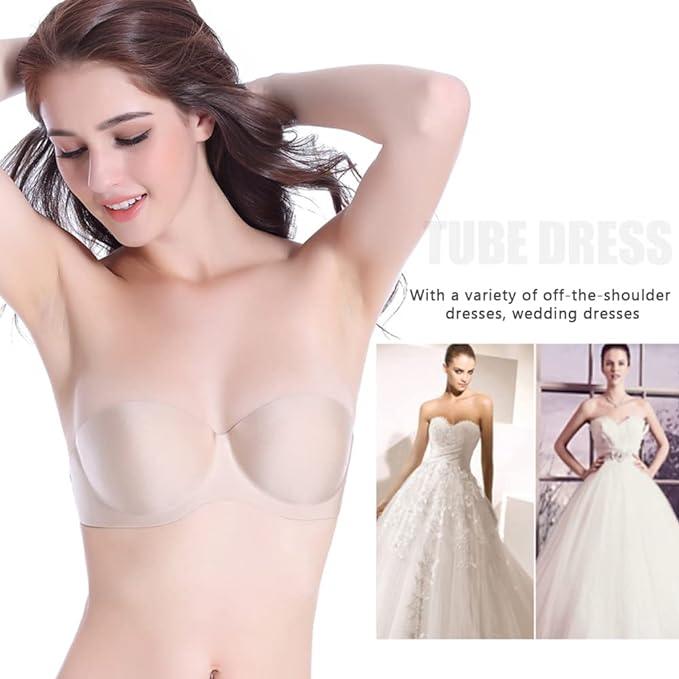 Curvear®️ Women's Sexy Strapless Invisible Push Up Bra Backless Transparent Back Padded Under Wired for Wedding with Multi Strap Bralettes
