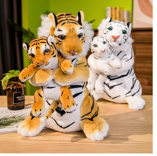Yellow White Tiger Doll Baby Kids Birthday Gift Soft Plush Toy Cushion Cute Mother Son Lifelike Stuffed Pillow
