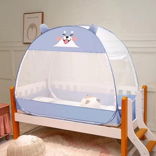 High Quality Cartoon Style Big Space Crib Mosquito Net Free Install Foldable Yurt Baby 3 Door Full Bottom Anti-drop Mosquito Net