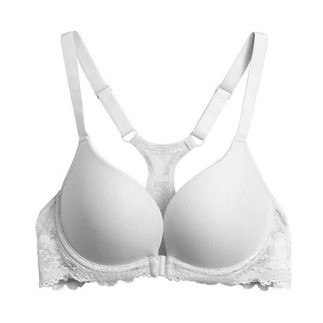 Curvear Push Up Women Bra Front Closure Lace Back Underwire Lingerie Solid Plunge Y-line Straps Adjusted Underwear.