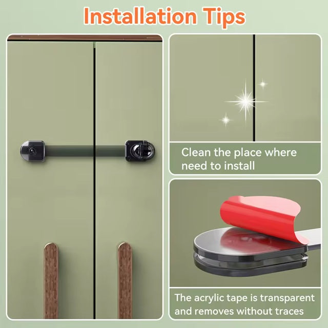 Curvear 4 Pack Child Safety Locks, Childproof Strap Locks for Drawers, Fridges, Toilets, Cupboards, Ovens, Cabinets, Multi Use Baby Cabinet Latches, Easy to Install, No Drilling.