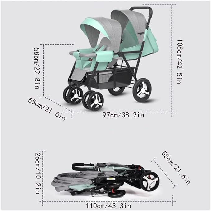 Curvear Stroller Buggy Lightweight Double Stroller with Independent Awning, Low Front Seat for Stroller, High Rear Seat, Stroller Foldable for Travel.