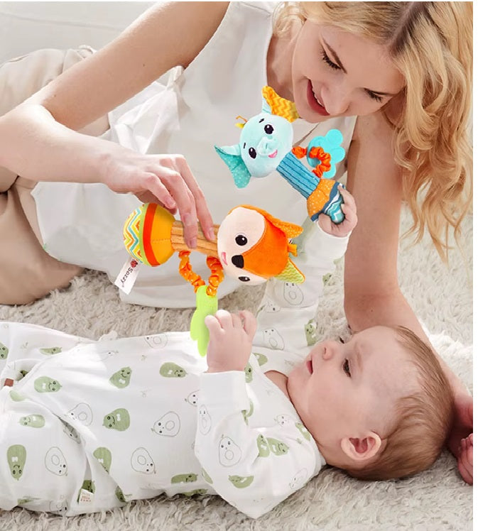 Baby Rattles Soft Stuffed Animal Rattle Hand Grip Baby Toys Shaker Crinkle Squeaky Sensory Travel Accessories for Toddler Gifts