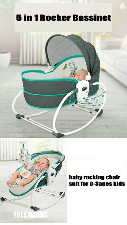 Curvear 5-in-1 Baby Bassinet Rocker Napper, Bounce Chair with Removable Bassinet & Soothing Melody Feature