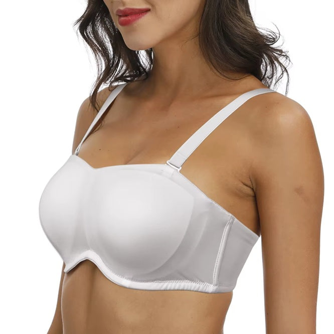 Curvear White Soft Strapless Bras with Adjustable Silicone, Padded, Comfort Fit, Quality Support, Seamless, Lightweight, Everyday Wear.