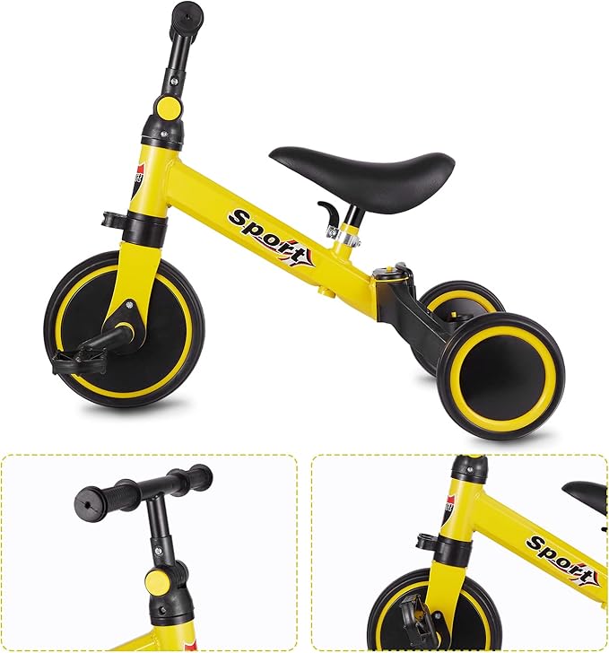 Curvear 7-in-1 Toddler Bike with Push Handle - Tricycles for Ages 1 to 3, Adjustable Seat Height, Removable Pedals, Baby Balance Bike for Boys and Girls.