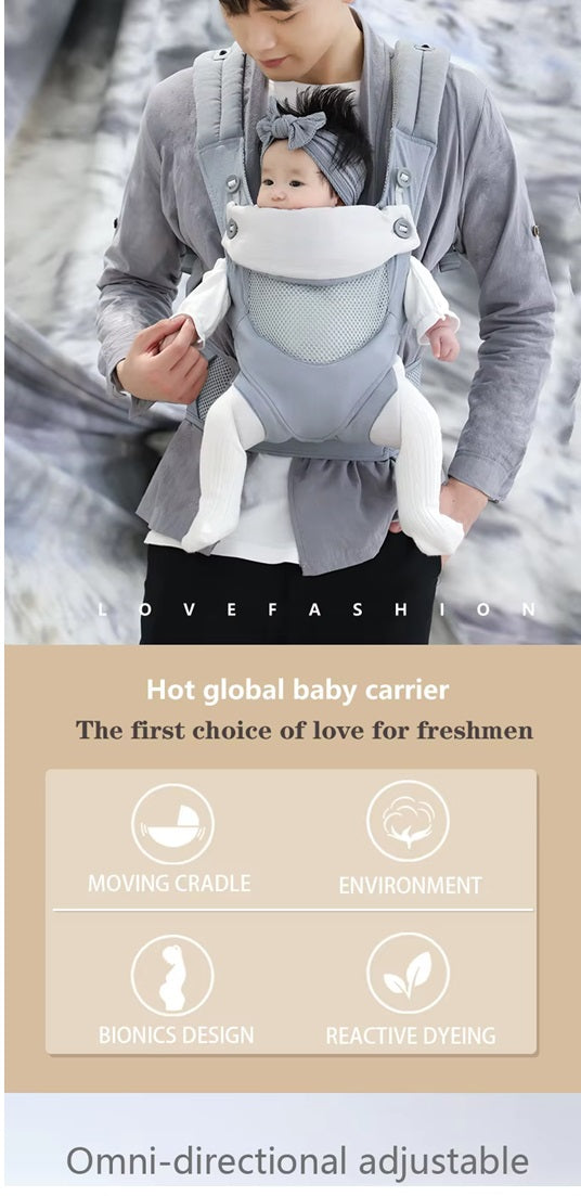 Soft 6 In 1 Green Baby Carrier With Lumbar Support For Baby With Pockets And Bib, 360 All-Position Baby Wrap Carrie.r Front And Back Backpack Carrier For Newborn Infant Toddler