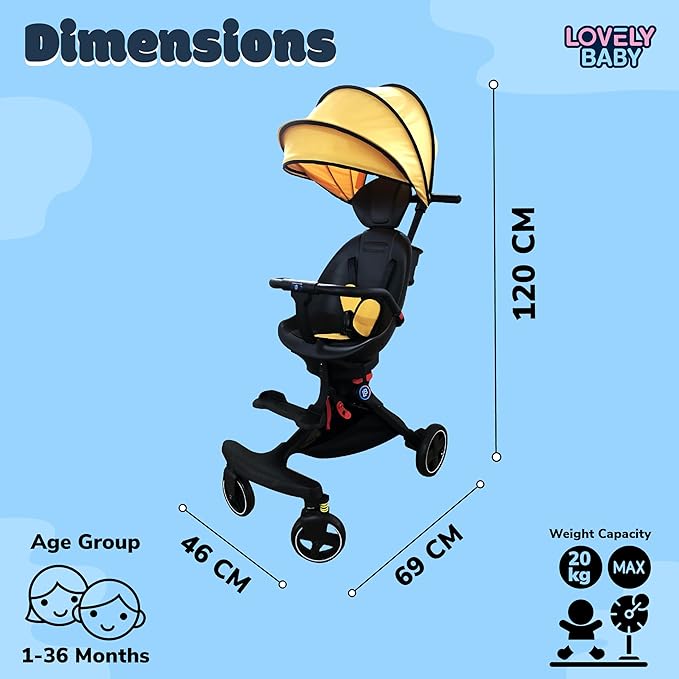 Baby Stroller with 360 Degree Rotation, Travel-Friendly with Reversible Seat and Non-Slip Comfortable Design - Great for On-the-Go Parents - Holds up to 15 kg - from Curvear .