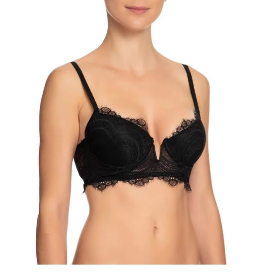 Curvear Elegant Black Lace Underwire Push-Up Bralette for Women, Sexy V-Shaped Lingerie, Plus Size 30-40 A/B/C/D/DD.