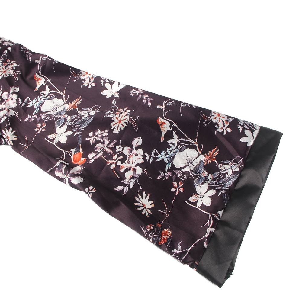 Women's Satin Kimono Robe – Floral Print Short Robe with Black Trim & Belt – Lightweight Silky Lounge & Sleepwear