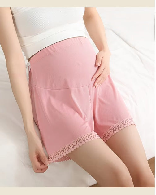 Curvear Summer Thin Ice Silk Maternity Safety Solid Color Pants Pregnancy Anti-light Lace Three-point Loose Bottom.