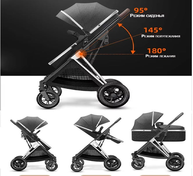 Curvear®️2 in 1 Convertible Baby Stroller, High Landscape Baby Stroller w/Reversible Seat, Removable Footmuff, Adjustable Backrest & Canopy, Foldable Infant Pram Stroller for 0-36 Months Babies, Pink.